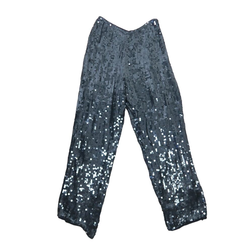 Vintage 90s Alfani black silk sequin beaded straight leg pants 8